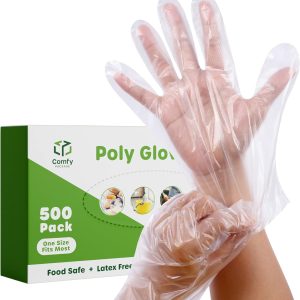 Comfy Package Disposable Poly Plastic Gloves for Cooking, Food Prep & Food Service, Latex & Powder Free- One Size Fits Most